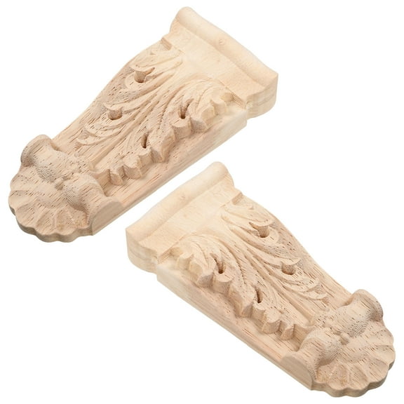 HAMPPLIES Wood Carved Onlay Appliques Solid Wood 2Pcs Home Decoration Roman Column Decor
