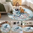 thumbnail image 5 of Ocean Octopus 8FT Round Area Rugs for Living Room 111 Starfish Coral Flower Blue Theme Ultra-Thin Non-Slip Round Rugs Machine Washable Low Pile Circle Carpet for Bedroom Kitchen Nursery, 5 of 9