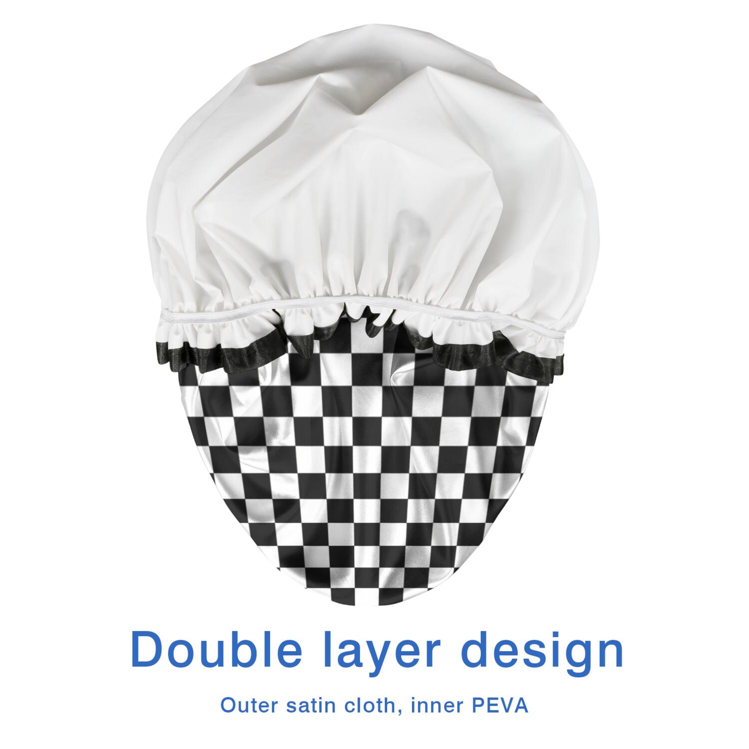 Shower Caps,Black White Checkered Pattern Waterproof Shower Cap for Women 4 Pieces,Double Reusable Hair Cover for Shower PEVA Elastic Stretch Hem