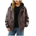 thumbnail image 3 of Uootdi Cropped Leather Jacket for Women Vintage Style Motorcycle Bomber Jacket Faux Leather Lapel Neck Zip Up Long Sleeve Coats Fall Going Out Jackets, 3 of 8