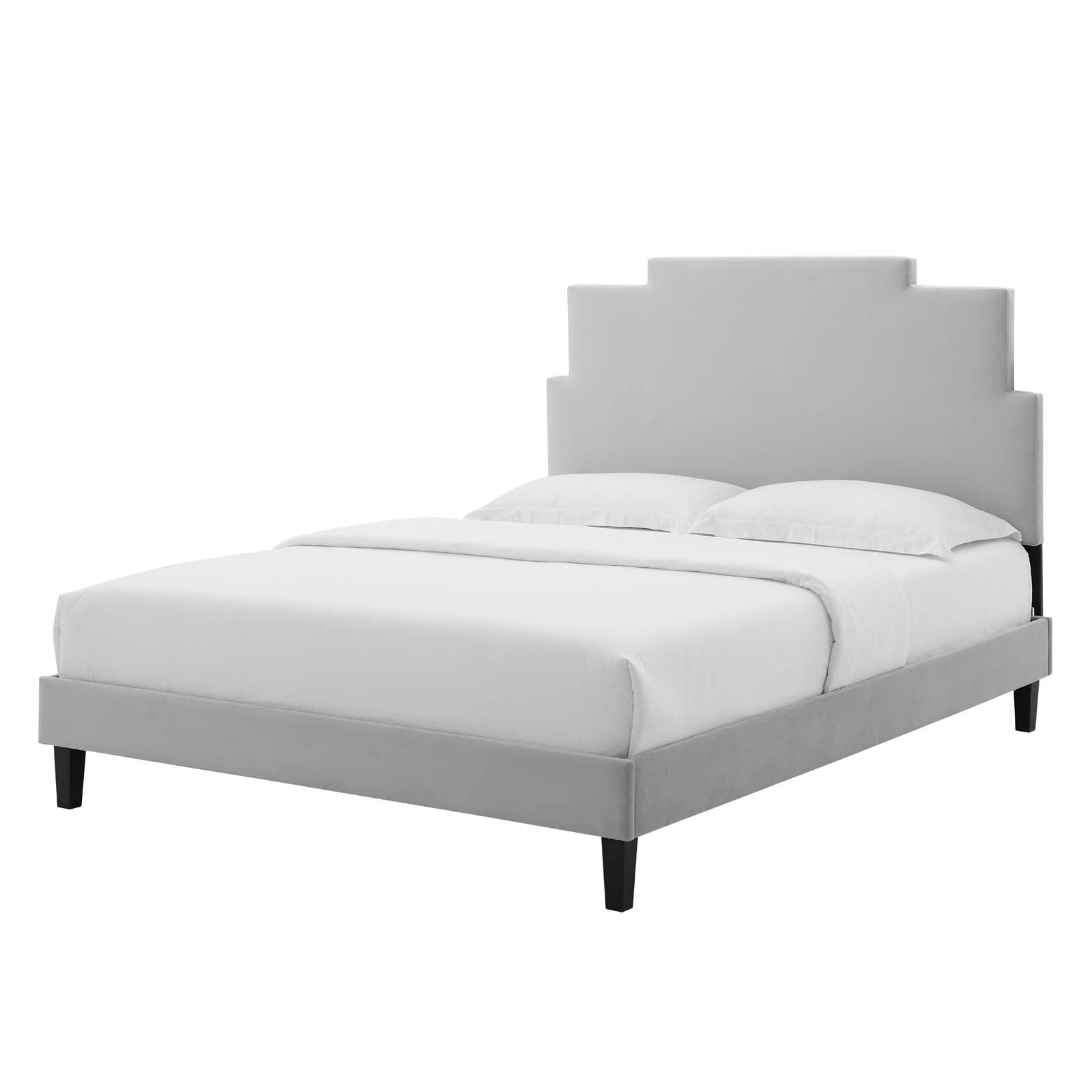 Platform Bed Frame, Twin Size, Velvet, Light Grey Gray, Modern