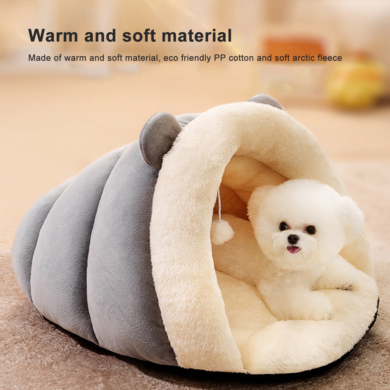 NFTIGB Premium Triangle Cat Cave Bed, Semi-Enclosed Indoor Pet Tent Nest, Cozy Warm Plush Shelter for Sleeping, Large Gray, 19.6 inches / 50 cm