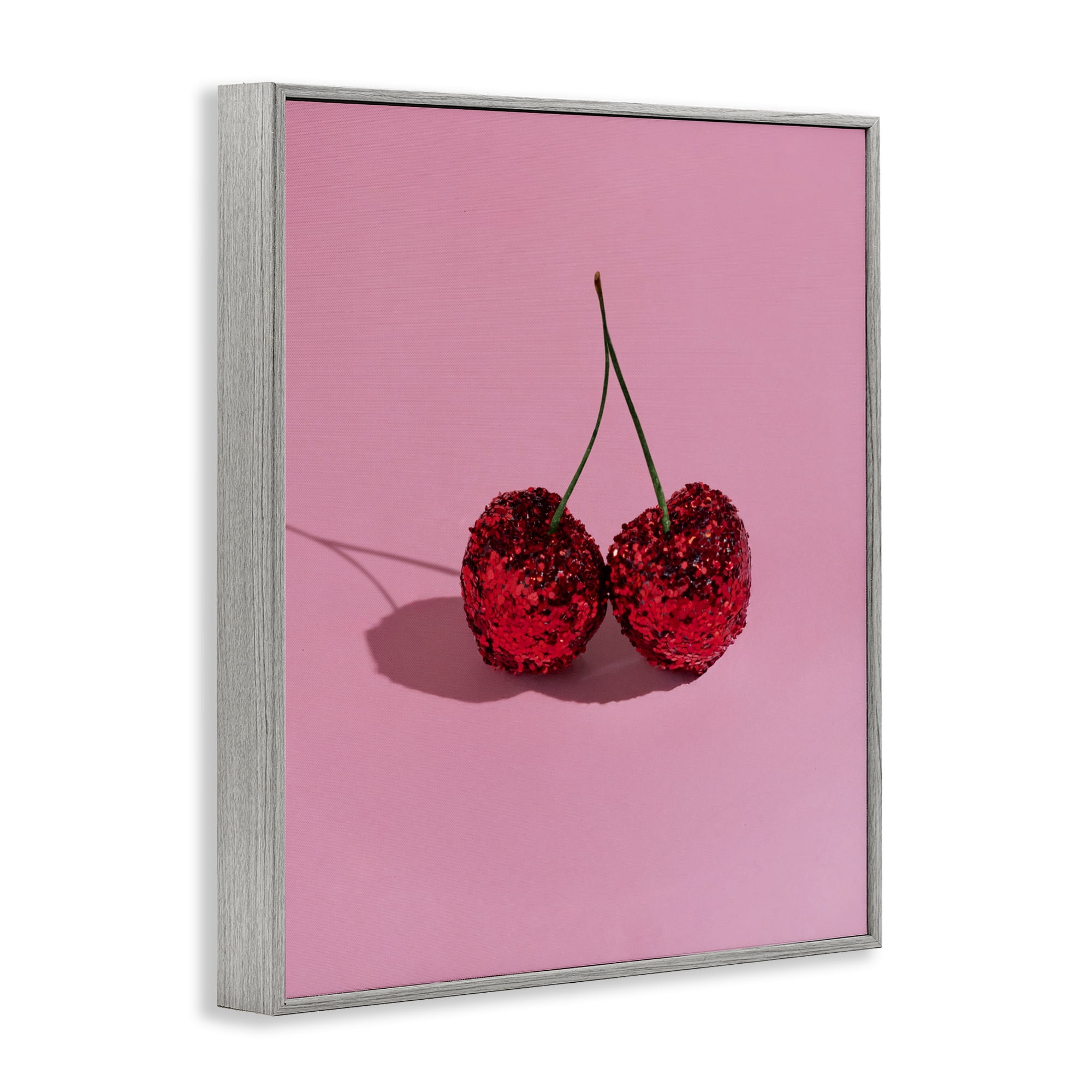 Stupell Industries Glitter Encrusted Cherries Gray Framed Giclee Art, design by LISH Creative