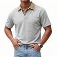 thumbnail image 3 of Josdec Men's Layered Plaid Collar Short Sleeve Polo Shirt, Casual V-Neck Pullover for Summer Daily & Office Wear M-XXXL, 3 of 6
