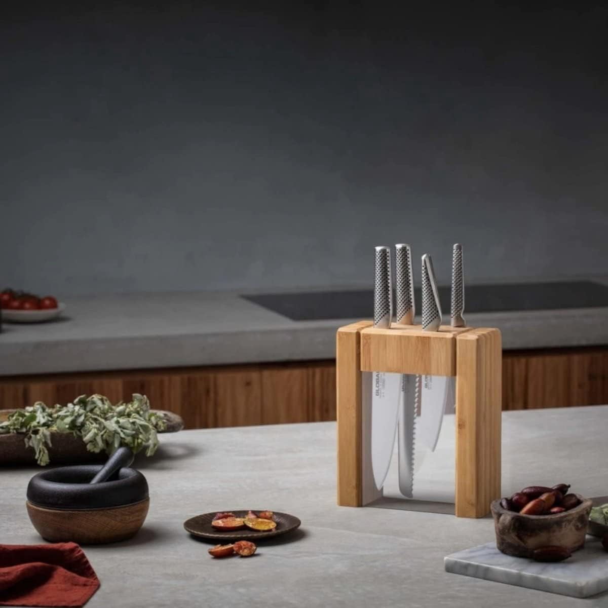 Global Teikoku 5 Piece Stainless Steel Knife Block Set