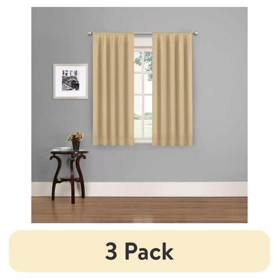 (3 pack) Eclipse Phoenix Solid Blackout Curtains, Set of 2, 63 Inch Long Blackout Curtains, 37"W x 63"L, Wheat