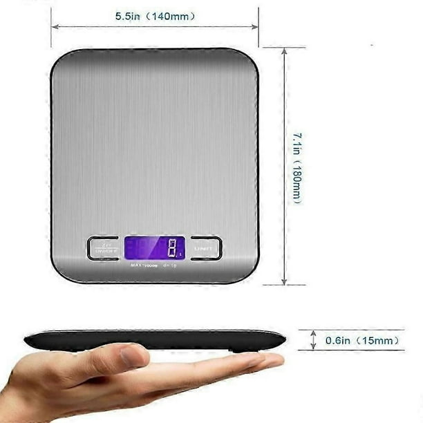 Electronic Kitchen Scale 5kg/11lb, Stainless Steel with Backlit LCD, Tare Function & AAA Batteries Included