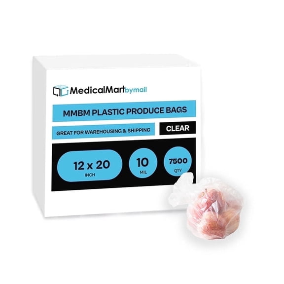 MMBM Produce Bags 12" x 20" High Quality Reusable Plastic Bags for Fresh Produce and Grocery 40 Roll (7500 Bags)