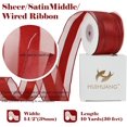 thumbnail image 2 of Red Sheer Wired Ribbon with Satin Stripe 1-1/2" Red Wired Ribbon for Christmas Tree, Bows Making, Wreaths, Garland, Gift Wrapping, Wedding Decorations-Continous 10 Yards, 2 of 14