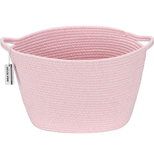 Diaper Caddy Nursery Nappies Organizer Medium Size, Grey Baby Shower Basket for Kids Room 14.2 x 9 x 11.4 Inches Sea Team Oval Cotton Rope Woven Storage Basket with Handles