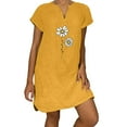 thumbnail image 3 of Feancey Linen Mini Dresses for Women 2025 Summer Short Sleeve V Neck T Shirt Dress Loose Fit Casual Dandelion Print Beach Dresses Yellow XXL, 3 of 6