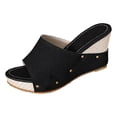 thumbnail image 5 of Rokment Beach Wedges Sandals for Women Summer Trendy Casual Studded Leather Platform Chunky High Heels Dress Slip on Espadrilles Heeled Slides Shoes Ladies Black Size 6, 5 of 6