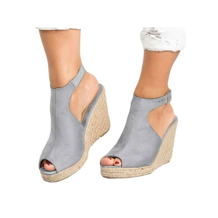 

LUXUR Womens Wedge Espadrille Sandals Platform Buckle Strap Slingback Summer Peep Toe Shoes