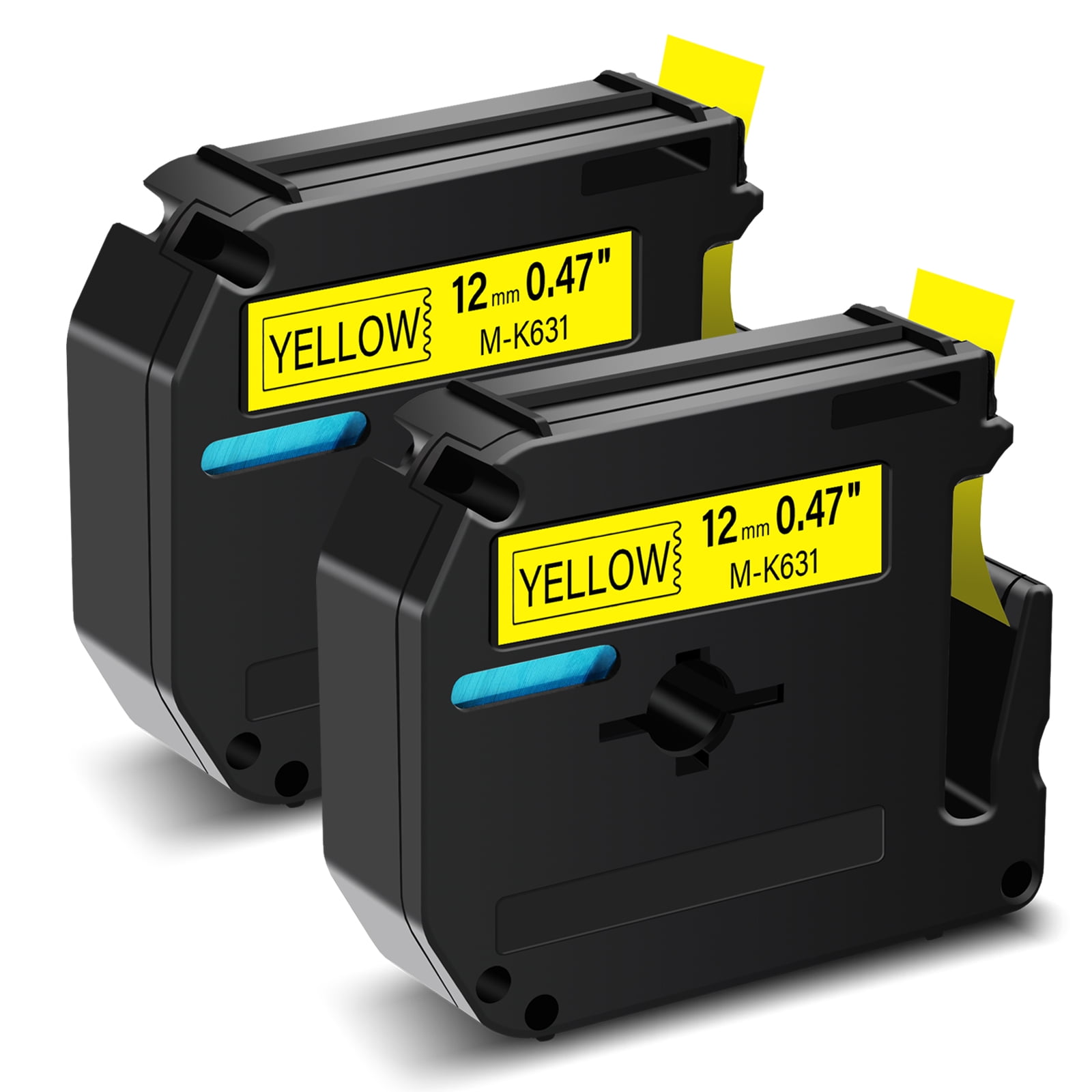GREENCYCLE 2PK 12mm 8m Black on Yellow MK631 M631 M-K631 Label Tape Compatible for Brother P-touch PT-100 PT-110 PT-65 PT-70 PT-80 PT-88 PT-90 Label Maker