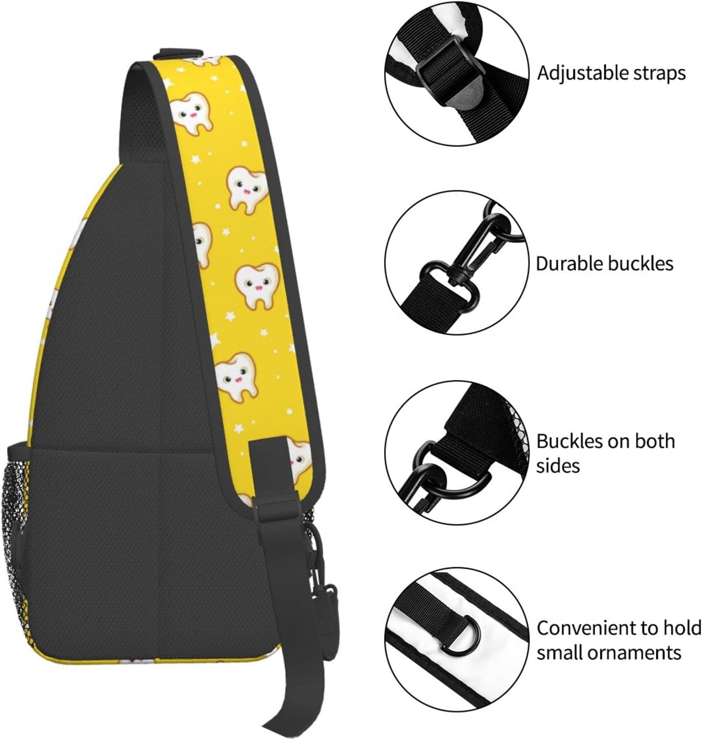 Teeth Pattern Sling Bag Crossbody Hiking Travel Chest Bags Backpack Shoulder Daypack for Women Men