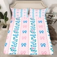 thumbnail image 2 of Homewish Pink Blue Ribbon Full Size Sheets for Girl, Vintage Boho Flower Bed Sheets, Cartoon Bow Theme Sheet Sets, Breathable Home Decor, 4-Piece, 2 of 7