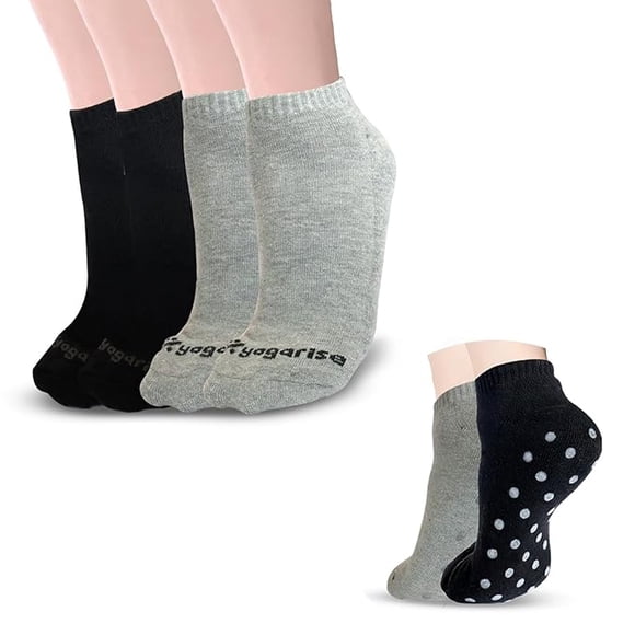 YOGARISE Chaussettes de Yoga Antidérapantes pour Femmes, Chaussettes en Coton avec Semelles en Caoutchouc pour Hommes et Femmes, Idéales pour Yoga/Pilates/Dance - Lot de 2