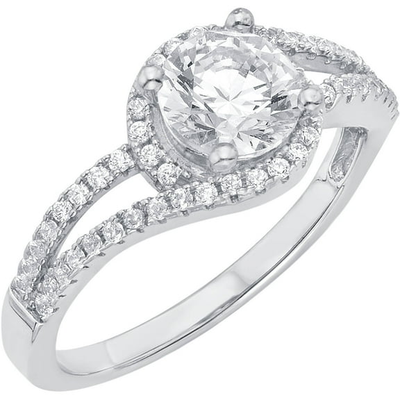 Arista 1/2 Carat T.G.W. Swarovski Crystal and Cubic Zirconia Halo Engagement Ring in Sterling Silver