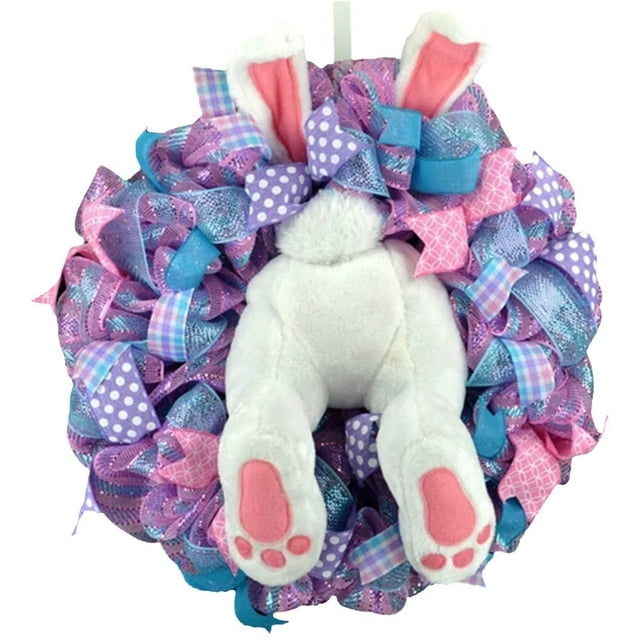 JHIJHOO Easter Rabbit Wreath Decor for Front Door, Easter Bunny Wreath Door Decorations Bunny Butt and Ears Wreath,Rabbit Wreath Easter Bunny Decor Outdoor Easter Decorations C
