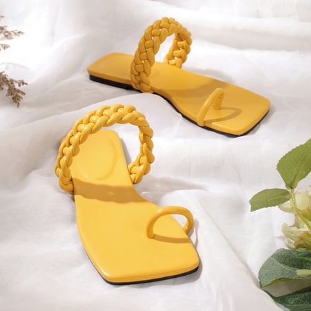 

FITORON Womens Slippers- Ladies Fashion Casual Toe Ring Outdoor Beach Slippers Flat Shoes Yellow 42