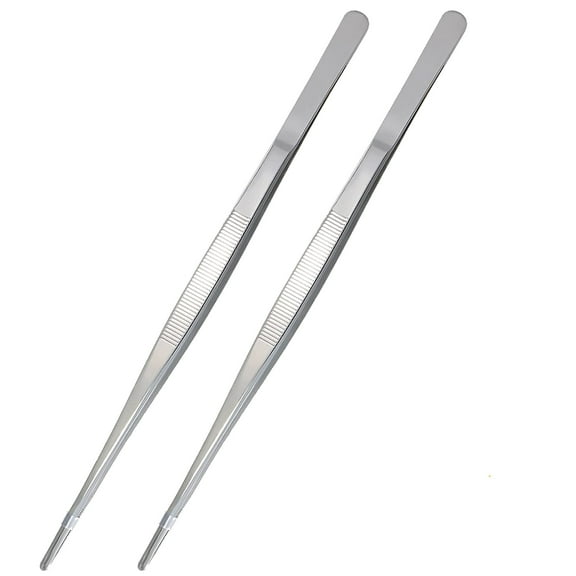 Wideskall 2 Pieces 12" inch Long Stainless Steel Blunt Tweezer Kitchen Cooking Tong with Serrated Tips