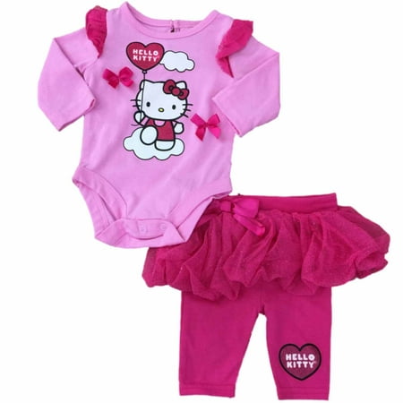 Infant Girls Glitter Hello Kitty Cat Long Sleeve Single & Tutu Legging Outfit