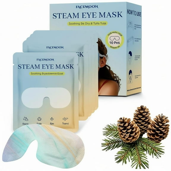 FACEMOON Steam Eye Mask – 10 Count, Soothes Dryness, Eye Fatigue & Puffiness | Natural, Odorless Moist Heat Therapy for Relaxation & Sleep
