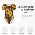 thumbnail image 4 of Kdxio Yellow Black Plaid Sunflower for Women's Short-Sleeved Onesie Stylish Round Neck Pajamas Bodysuit Jumpsuit Nightwear-XX-Large, 4 of 7