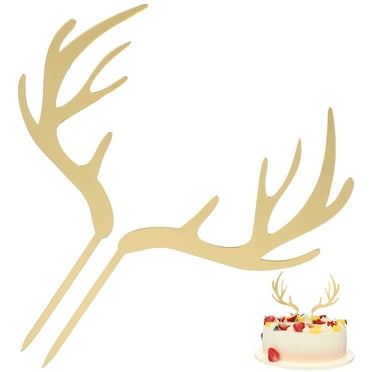 MUSEYA 5pcs Gold Deer Antler Cupcake Toppers Acrylic Cake Toppers Picks for Wedding Birthday Baby Shower Christmas Party Decorations Supplies