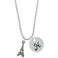 thumbnail image 1 of Delight Jewelry Black Nickeltone AB Crystal Eiffel Tower Silvertone Script Initial Disc - H - Charm Necklace, 20"+3", 1 of 4