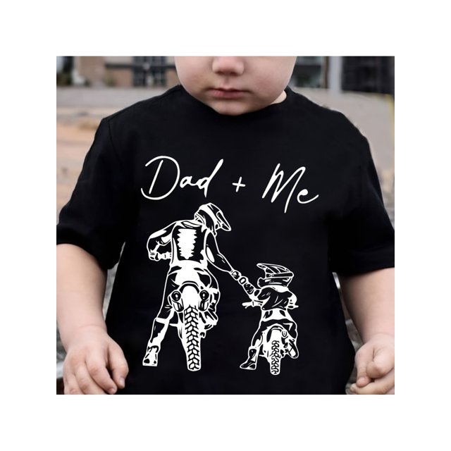 boys' Cotton T-shirt "DAD + ME & Motorbike Riders" Print For Comfortable And Casual Round Neck Short Sleeves