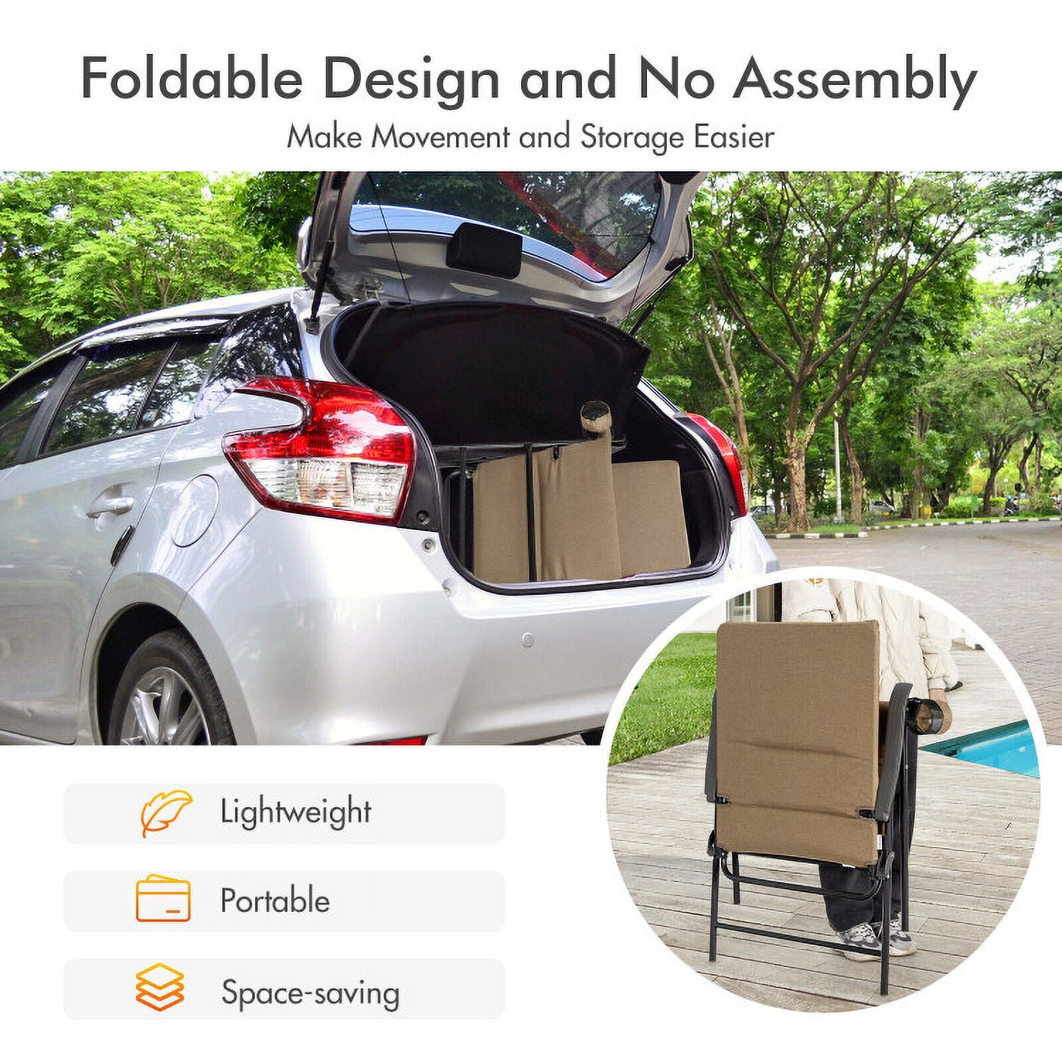 Aimee Lii 2 Pieces Patio Padded Folding Portable Chair Camping Dining Outdoor, Outdoor Patio Set, Brown Aimee Lii 2 Pieces Patio Padded Folding Portable Chair Camping Dining Outdoor, Outdoor Patio Set, Brown