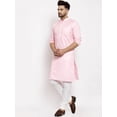 thumbnail image 5 of eloria Men's Traditional Pink Solid Cotton Blend Long Chikankari Kurta Pyjama set, 5 of 7