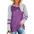 thumbnail image 4 of Hauts pour Femmes Manches Longues Femmes Décontracté Col Rond T-Shirt Imprimé Ample Patchwork Manches Longues Hauts Blouse Unie, 4 of 5