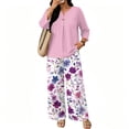 thumbnail image 5 of Lounge Sets for Women Summer Casual 3/4 Sleeve Shirts Wide Leg Pants Matching Tracksuit Sets Travel Outfits, 5 of 6
