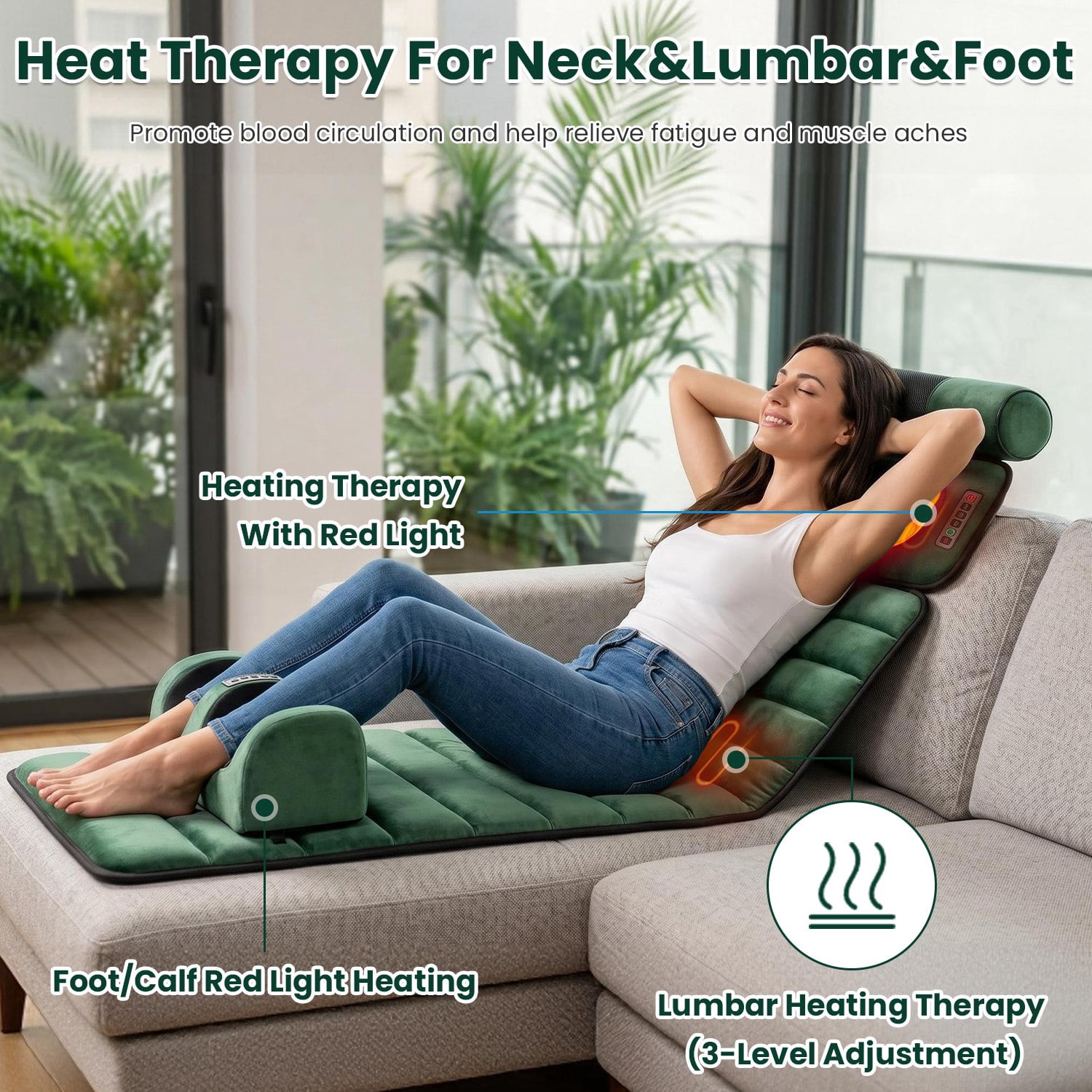 Full Body Electric Massage Mat with Detachable Neck & Foot Kneading Units, Inflatable Lumbar Pillow Heating Function 10 Vibration Points Multi Modes Timer Anti-Slip Base Foldable with Storage Bag