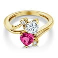 thumbnail image 3 of Gem Stone King 18K Yellow Gold Plated Silver White Moissanite Pink Created Sapphire Ring for Women (1.63 Cttw, Heart Shape 6MM, Gemstone Birthstone, Size 6), 3 of 6