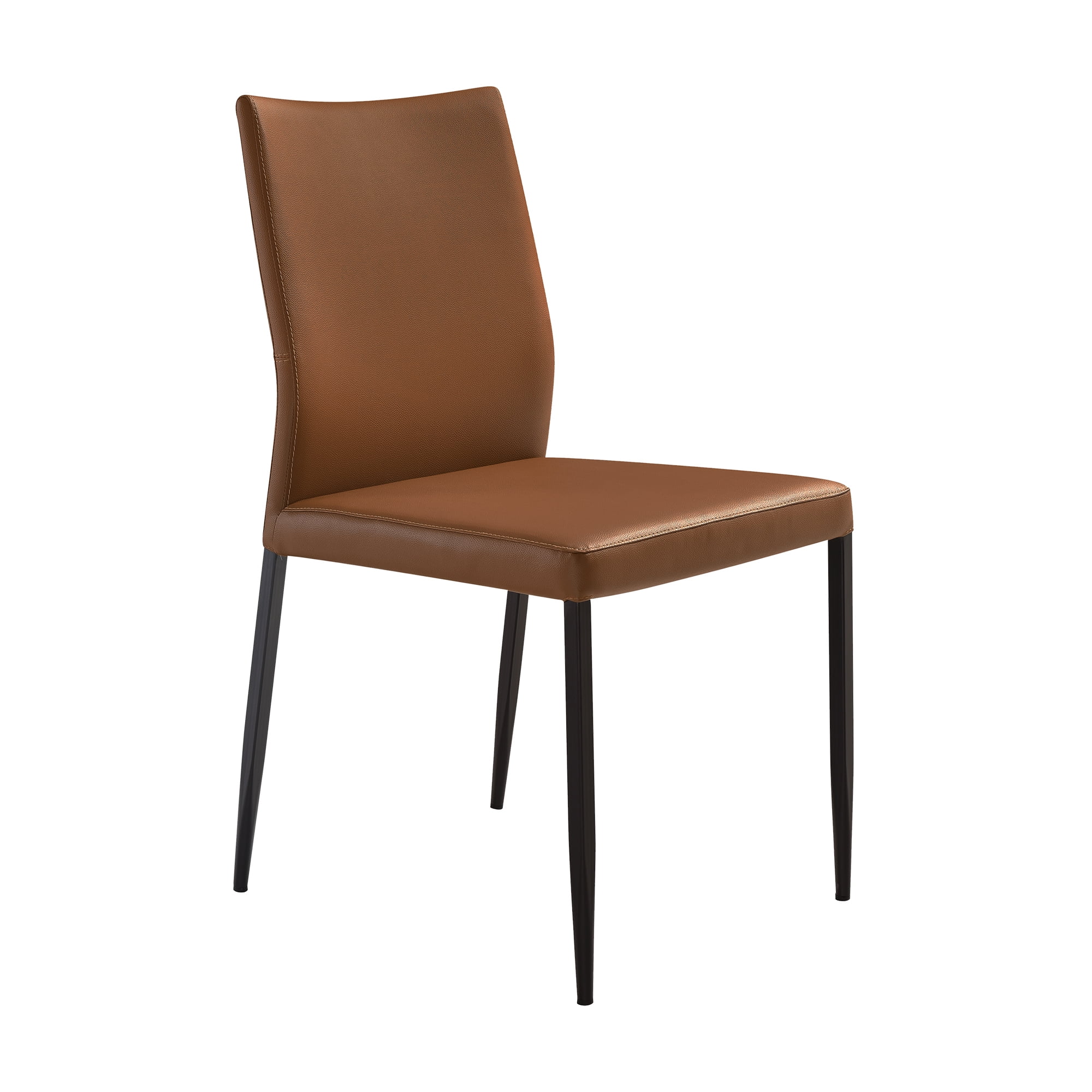 Kash Upholstered Dining Chair in Brown Faux Leather with Black Metal Legs - Set of 6