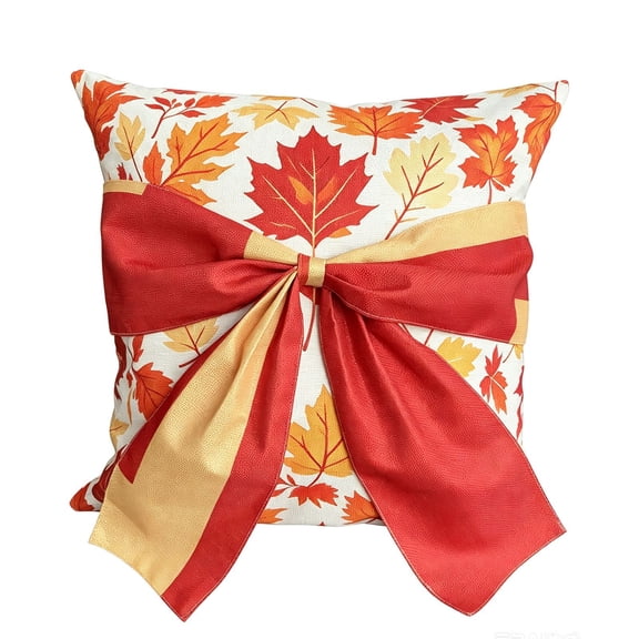 LSLXA Fall Maple Leaf Pillow Covers 3D Bow Throw Pillow Cover Linen Texture Sofa Home Decor Cushion Case 18X18 Inches Set