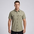 thumbnail image 2 of TOPTIE Men Cotton Short Sleeve Fishing Shirt for Work Travel Dual Button Pockets Retro Work Shirt-Green-XL, 2 of 8