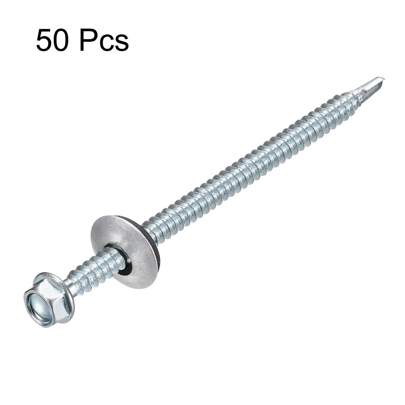 #12 x 4" Screws, 50 Pack Zinc Plated Steel Hex Head Screws with EPDM Washer