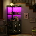 thumbnail image 5 of TEQIN Wine Bar Cabinet with Power Outlet, 5-Tiers Industrial Wine Cabinet with LED Light and Glass Holder, Corner Wine Cabinet with Open Shelf, Farmhouse Liquor Cabinet Bar,Home Bar for Coffee Bars, 5 of 9