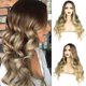thumbnail image 1 of Peluca sintética Postizos Pelucas rubias claras de Balayage marrón largo y rizado de 24 pulgadas, 1 of 5