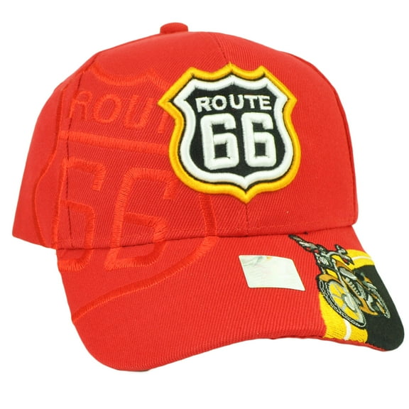 Route 66 USA First Highway Road Motorcycle Red Cruising Hat Cap Historic Old
