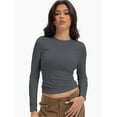 thumbnail image 4 of Womens Shirts Long Sleeve Crew Neck Ruched Stretch Basic Fitted Tee Shirts Tops, 4 of 6
