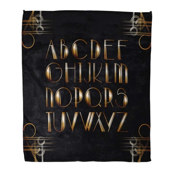 ASHLEIGH Flannel Throw Blanket Party Black Great Gatsby Lettering Letter Glamour Alphabet Modern Soft for Bed Sofa and Couch 50x60 Inches