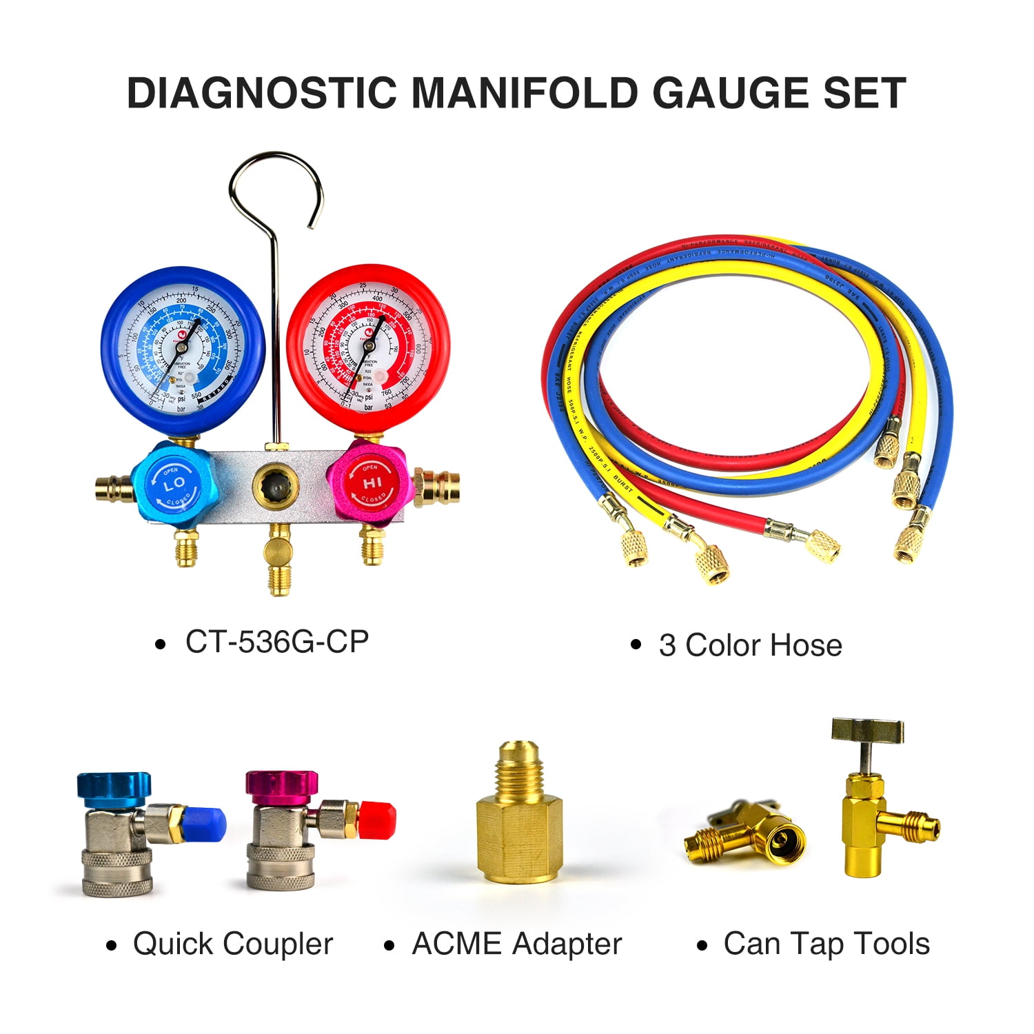 FavorCOOL 3.6 CFM 110V 1/4HP Single Stage Rotary Vane Air Vacuum Pump and AC Manifold Gauge Set Kit for R134a R12 R22 R502 R410a HVAC Air Conditioning Refrigeration Recharging