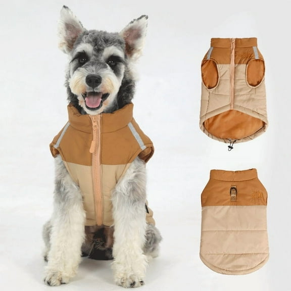 Dog Jacket Vest with Leash Hole - Warm Windproof Padded Coat Cotton Vest for Small & Medium Dogs, Pet Clothing Gear with Side Reflective Strips for Night Walking & Cold Weather