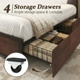 thumbnail image 5 of Fluest Queen Bed Frame with USB Port and LED Light, 2-Tier Storage Headboard, 4 Storage Drawers, Rustic Brown, 5 of 7
