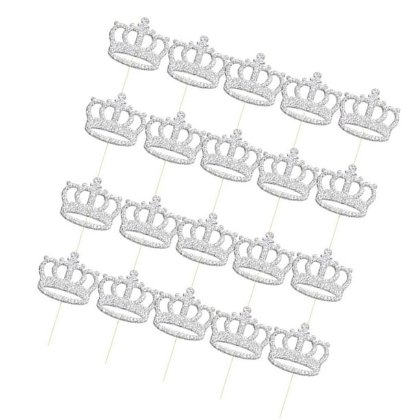 de 20 Piezas Brillante Príncipe Princesa Cupcake Toppers DIY Cóctel de Selecciones Decoración de Plata Macarena Primeros de la torta del cumpleaños de la corona